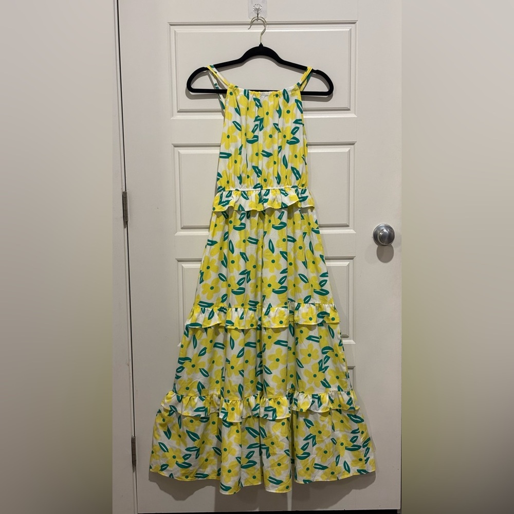 Floral Yellow, White and Green Maxi Dress